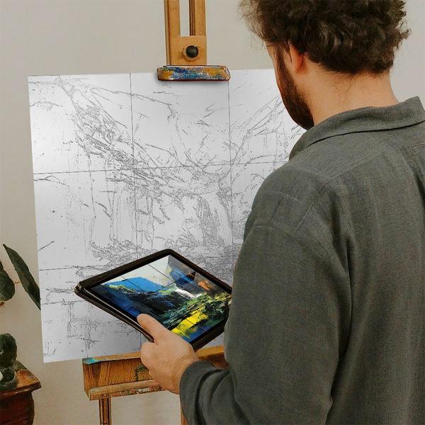 Artist with iPad and Easel