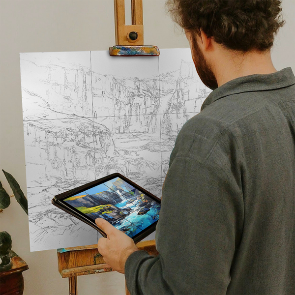 Artist with iPad and Easel