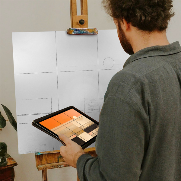 Artist with iPad and Easel