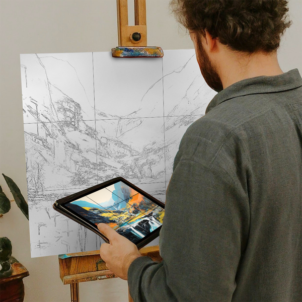 Artist with iPad and Easel