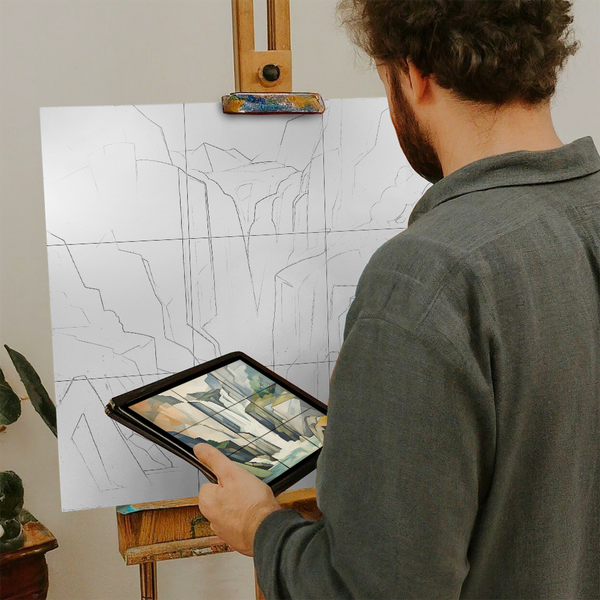 Artist with iPad and Easel