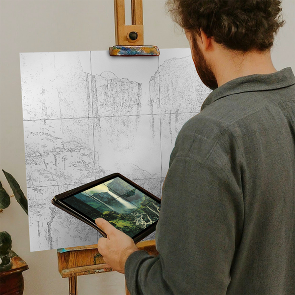 Artist with iPad and Easel