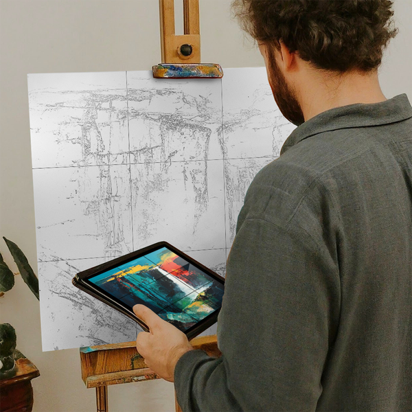 Artist with iPad and Easel