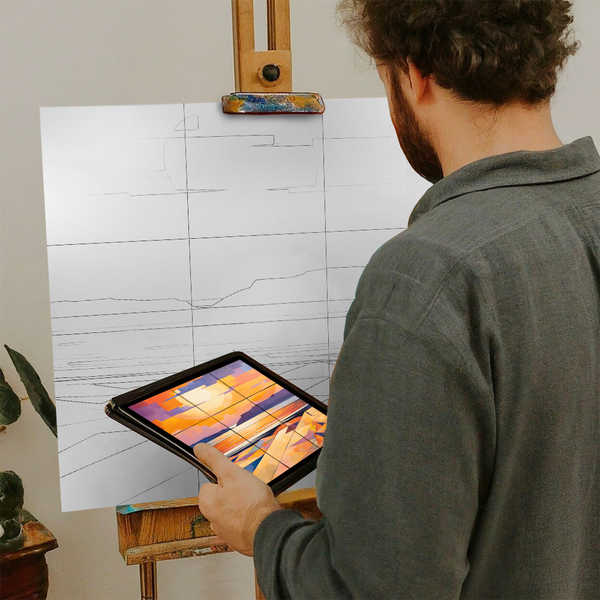 Artist with iPad and Easel