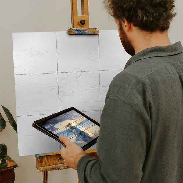 Artist with iPad and Easel