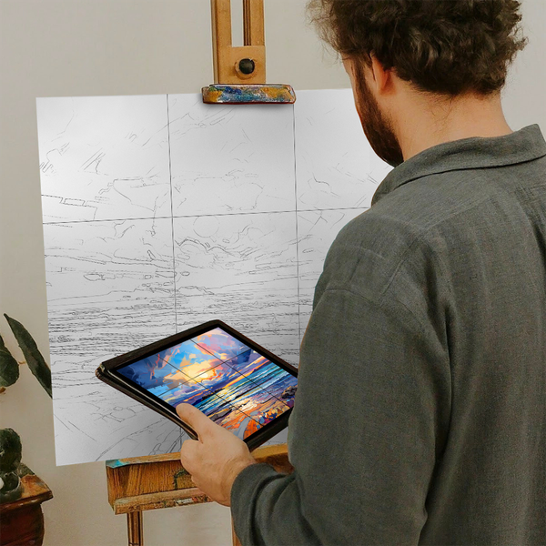 Artist with iPad and Easel