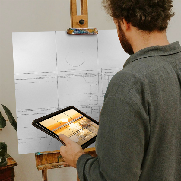 Artist with iPad and Easel