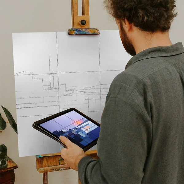 Artist with iPad and Easel