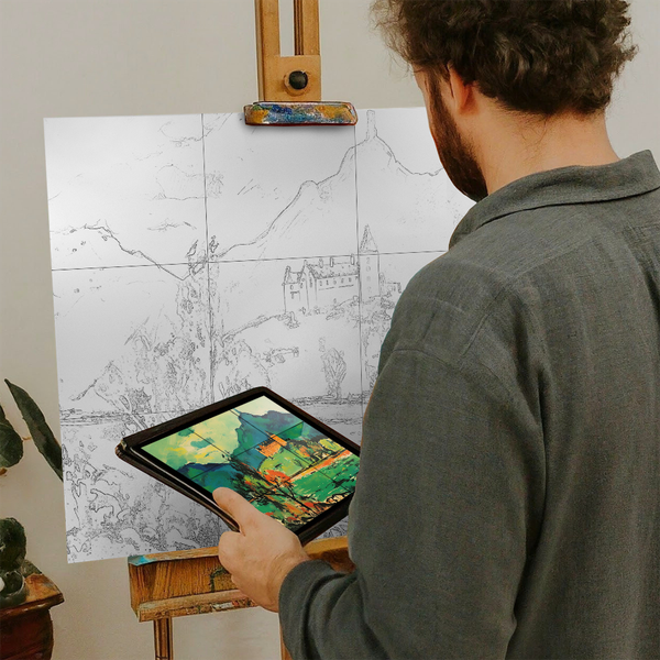 Artist with iPad and Easel