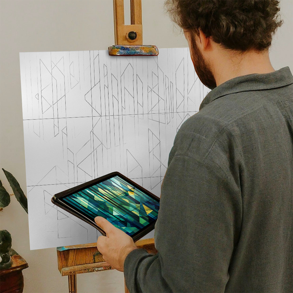 Artist with iPad and Easel