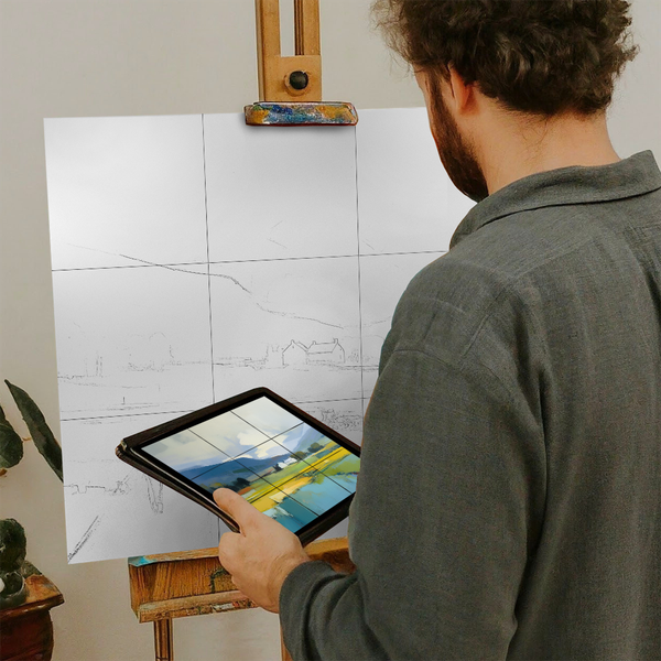 Artist with iPad and Easel