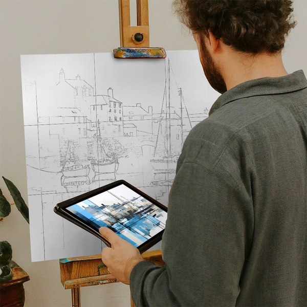 Artist with iPad and Easel