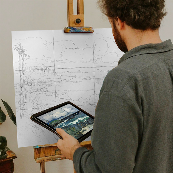 Artist with iPad and Easel