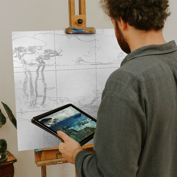 Artist with iPad and Easel