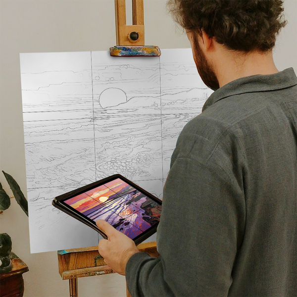 Artist with iPad and Easel