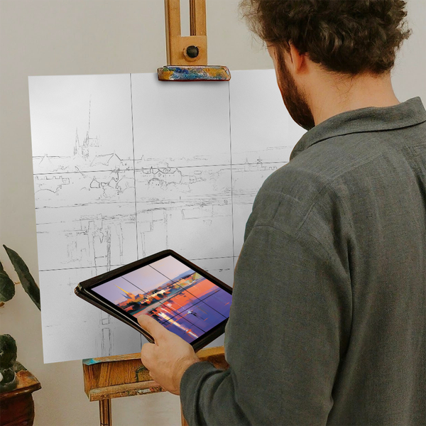 Artist with iPad and Easel