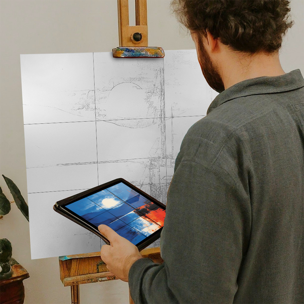 Artist with iPad and Easel