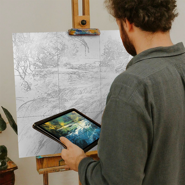 Artist with iPad and Easel