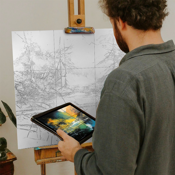 Artist with iPad and Easel