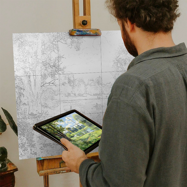 Artist with iPad and Easel