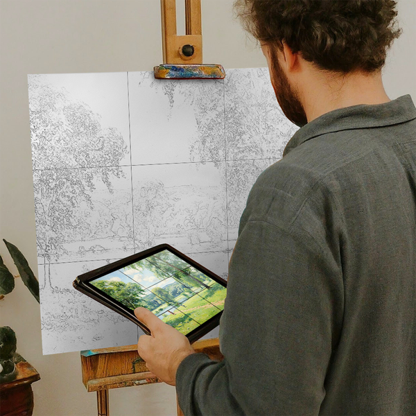 Artist with iPad and Easel