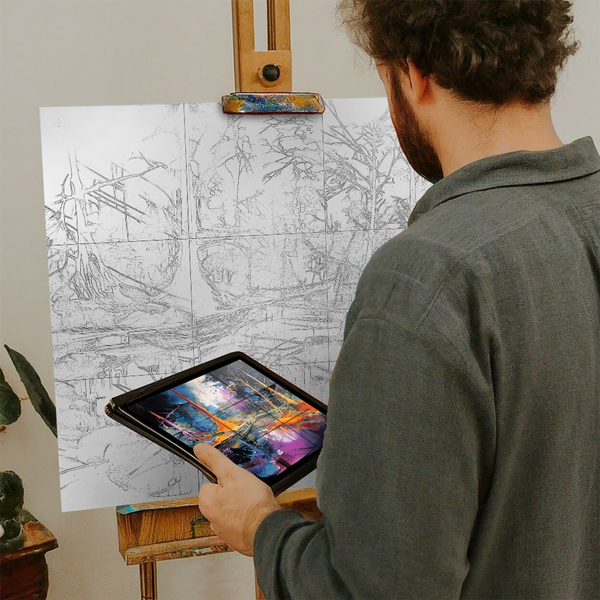 Artist with iPad and Easel