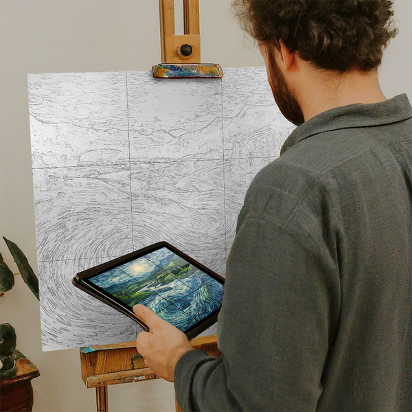 Artist with iPad and Easel