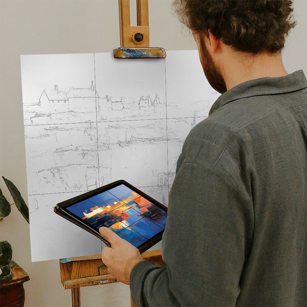 Artist with iPad and Easel