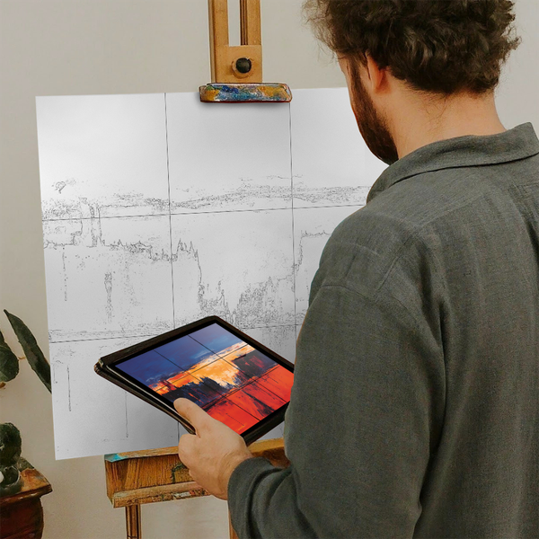 Artist with iPad and Easel