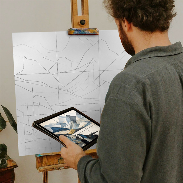 Artist with iPad and Easel