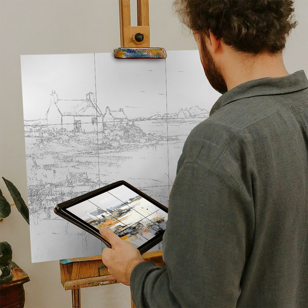 Artist with iPad and Easel