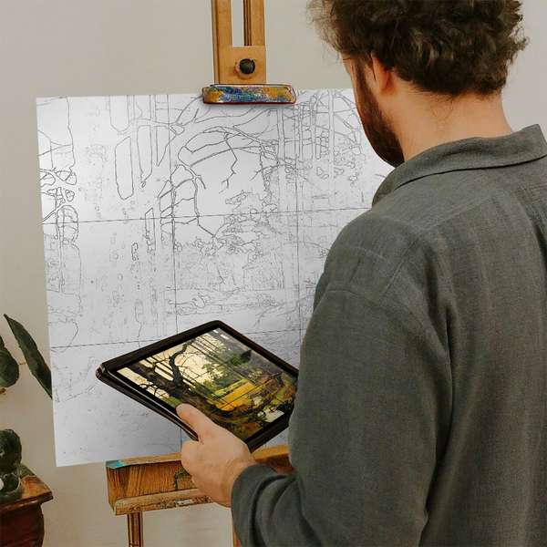 Artist with iPad and Easel