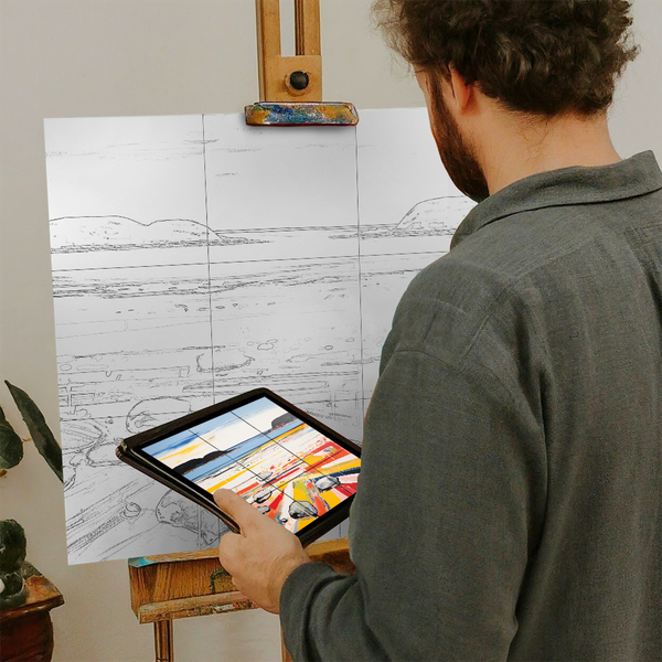 Artist with iPad and Easel