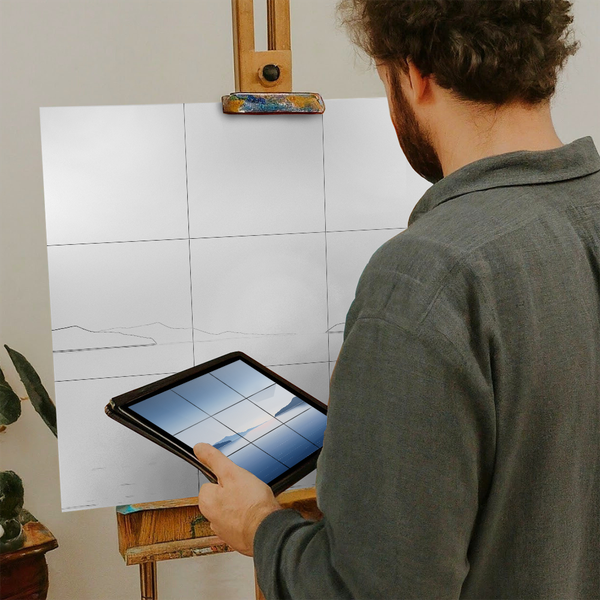 Artist with iPad and Easel