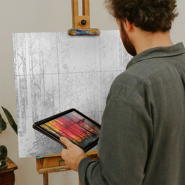 Artist with iPad and Easel