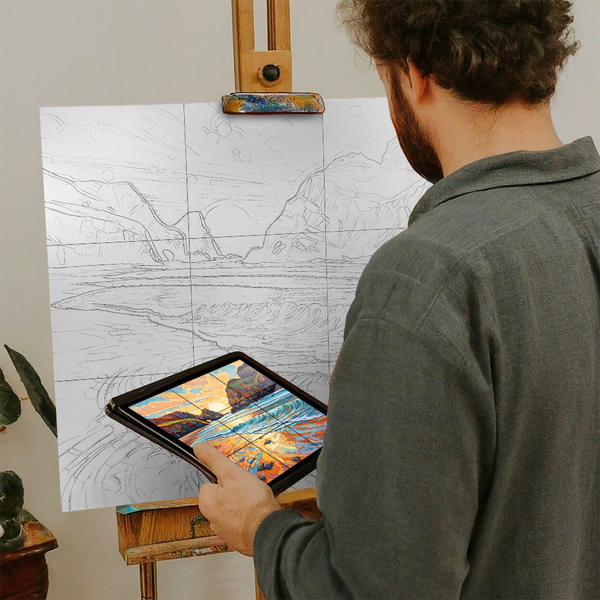 Artist with iPad and Easel