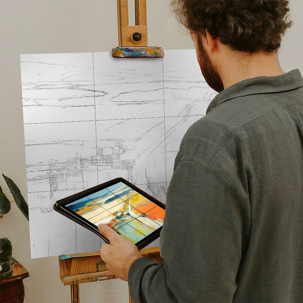 Artist with iPad and Easel