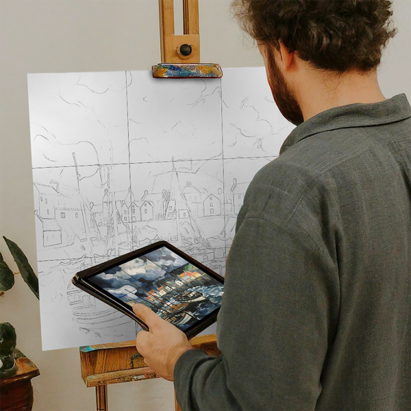 Artist with iPad and Easel