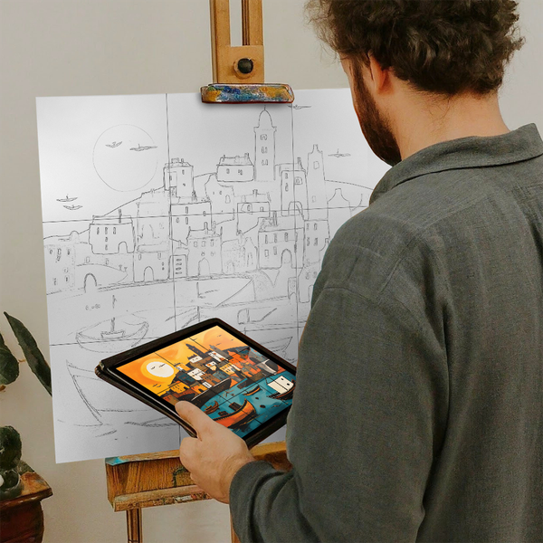 Artist with iPad and Easel