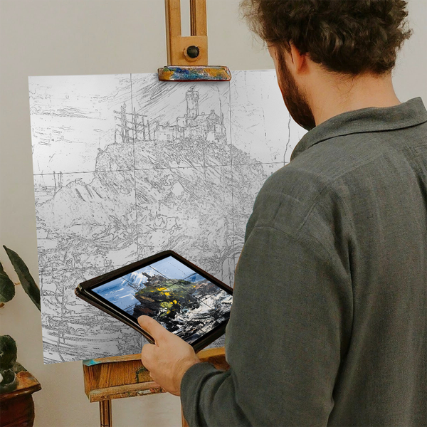 Artist with iPad and Easel