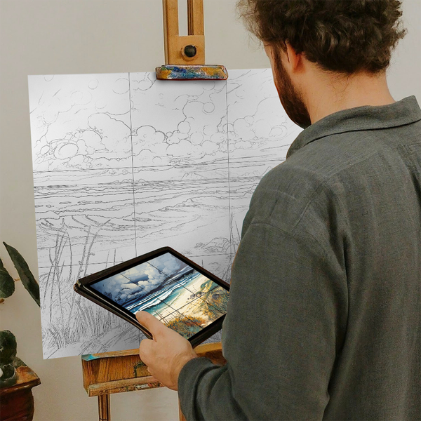 Artist with iPad and Easel