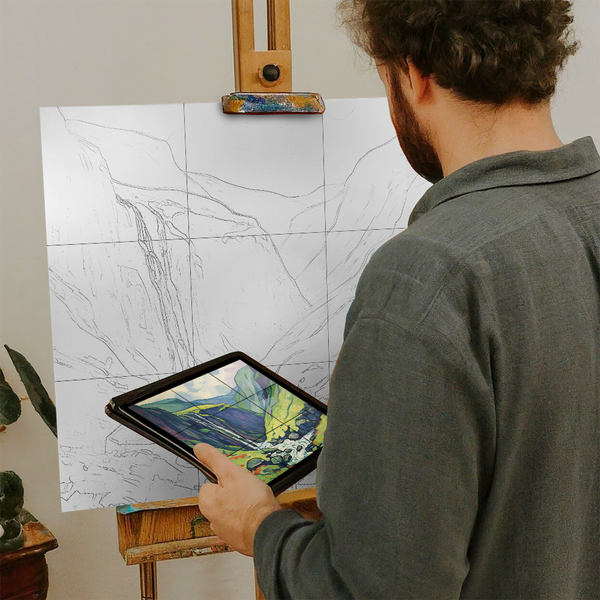 Artist with iPad and Easel