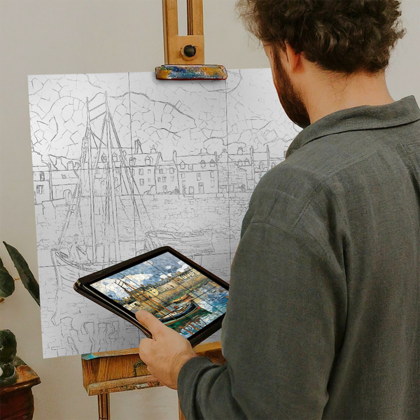 Artist with iPad and Easel