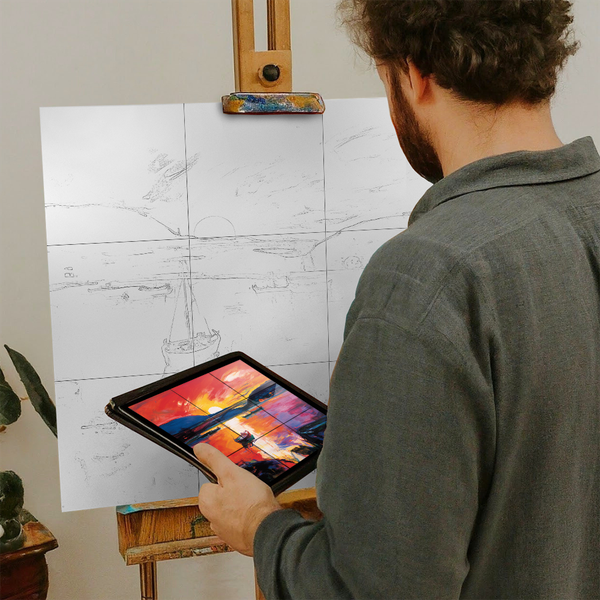 Artist with iPad and Easel