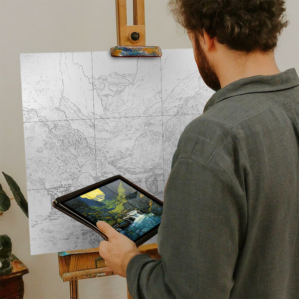 Artist with iPad and Easel