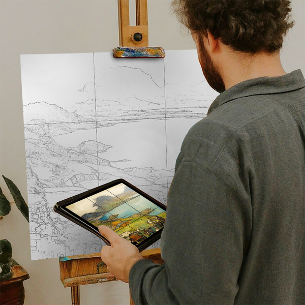 Artist with iPad and Easel