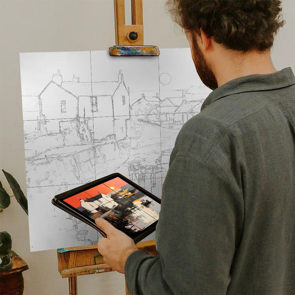 Artist with iPad and Easel