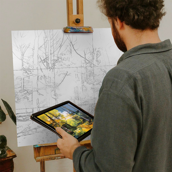 Artist with iPad and Easel