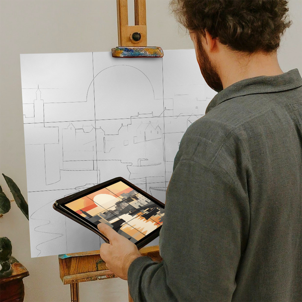 Artist with iPad and Easel