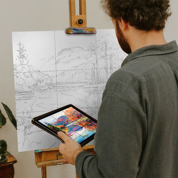 Artist with iPad and Easel